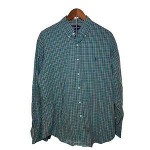 Ralph Lauren Men's L Plaid Long Sleeve Button Down Shirt Green